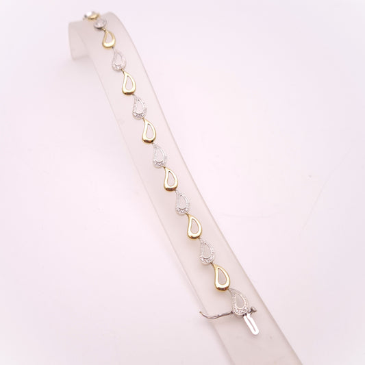 9ct Two-Tone Teardrop Pear Shaped Open Link Diamond Set Bracelet