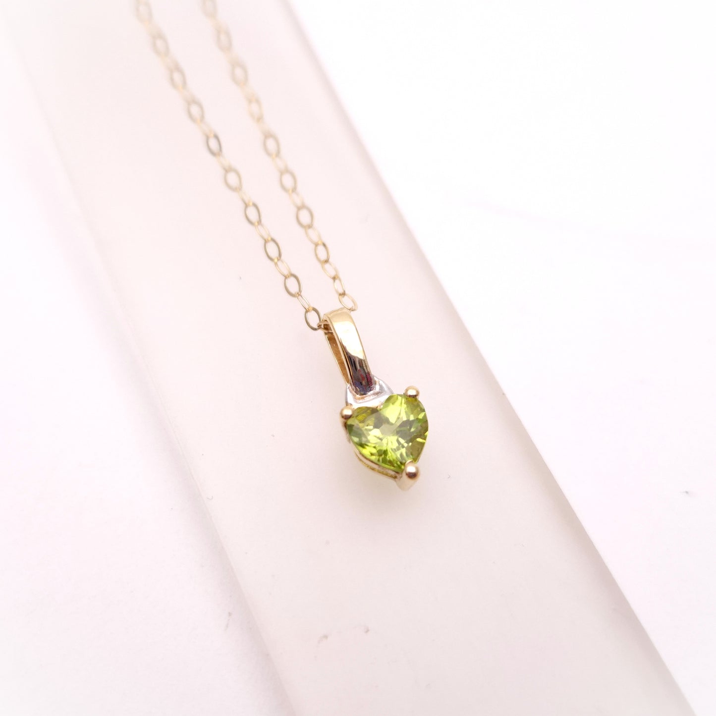 9ct Yellow Gold Heart Shaped Peridot Necklace and Stud Earring Set