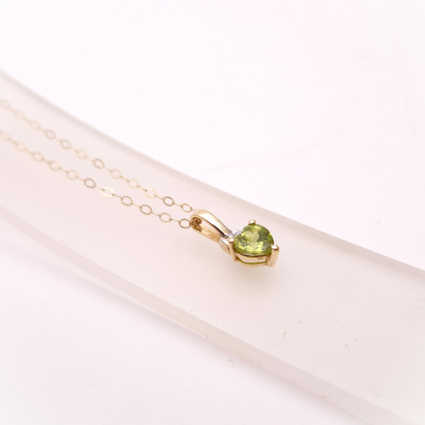 9ct Yellow Gold Heart Shaped Peridot Necklace and Stud Earring Set