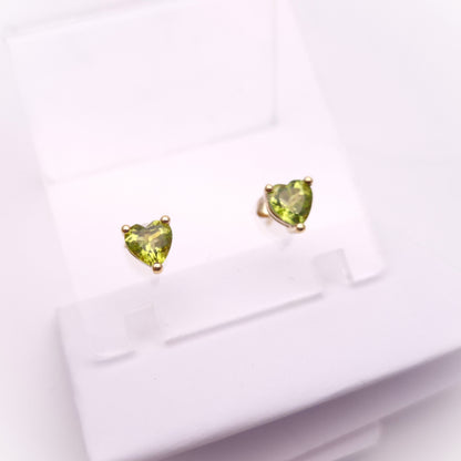 9ct Yellow Gold Heart Shaped Peridot Necklace and Stud Earring Set