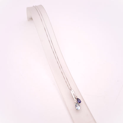 9ct White Gold Iolite, Aquamarine and Diamond Drop Pendant and Chain Necklace