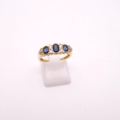 9ct Yellow Gold 3 Sapphire and Diamond Multi-stone Ring