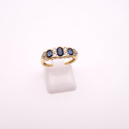 9ct Yellow Gold 3 Sapphire and Diamond Multi-stone Ring