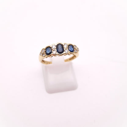 9ct Yellow Gold 3 Sapphire and Diamond Multi-stone Ring