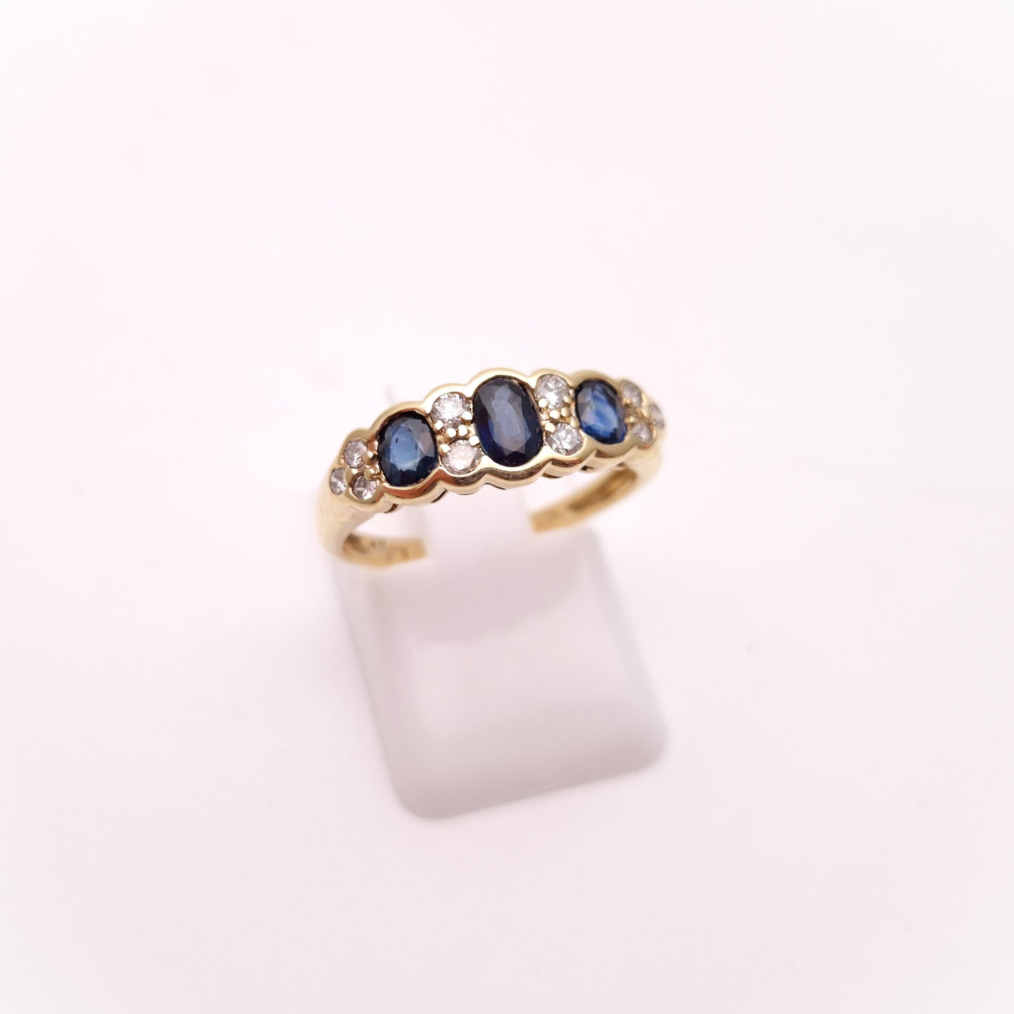 9ct Yellow Gold 3 Sapphire and Diamond Multi-stone Ring