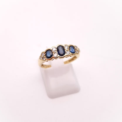 9ct Yellow Gold 3 Sapphire and Diamond Multi-stone Ring