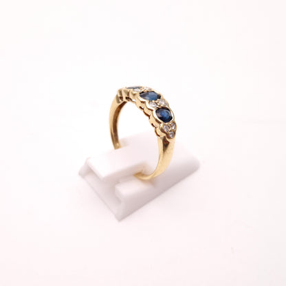 9ct Yellow Gold 3 Sapphire and Diamond Multi-stone Ring