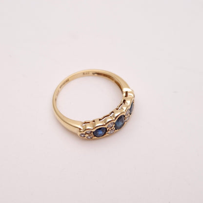 9ct Yellow Gold 3 Sapphire and Diamond Multi-stone Ring