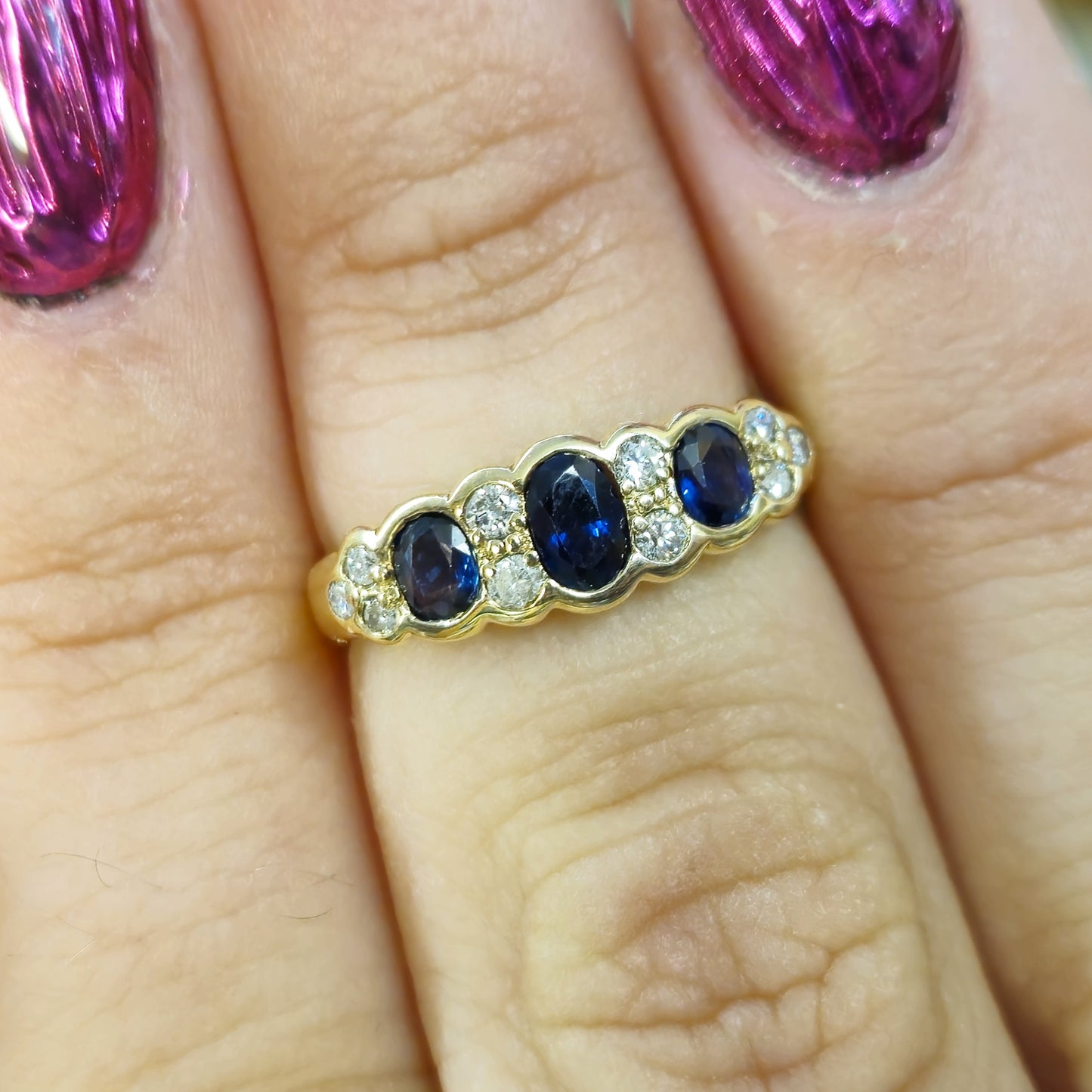 9ct Yellow Gold 3 Sapphire and Diamond Multi-stone Ring