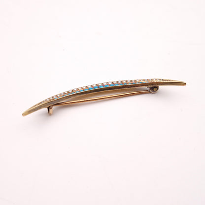 15ct Antique Turquoise and Pearl Crescent Shaped Brooch