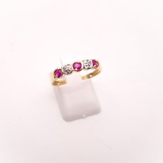 9ct Yellow Gold Ruby and Diamond Five Stone Row Ring