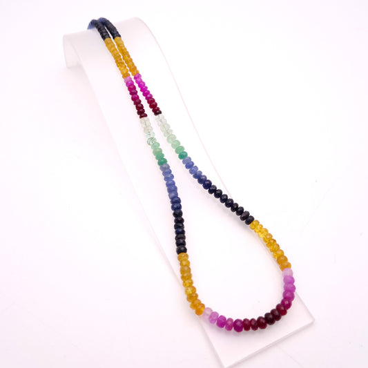 9ct Yellow Gold Clasp Multi Gem Sapphire / Ruby / Emerald Faceted Bead Necklace