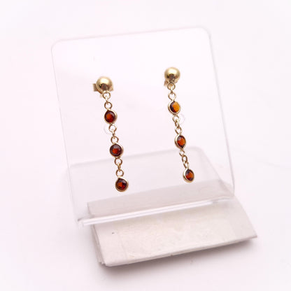 9ct Yellow Gold Garnet Three-Stone Drop Earrings