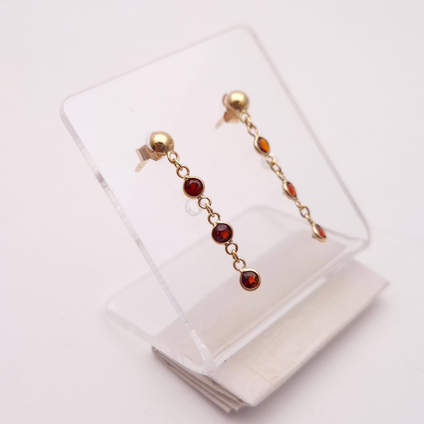 9ct Yellow Gold Garnet Three-Stone Drop Earrings