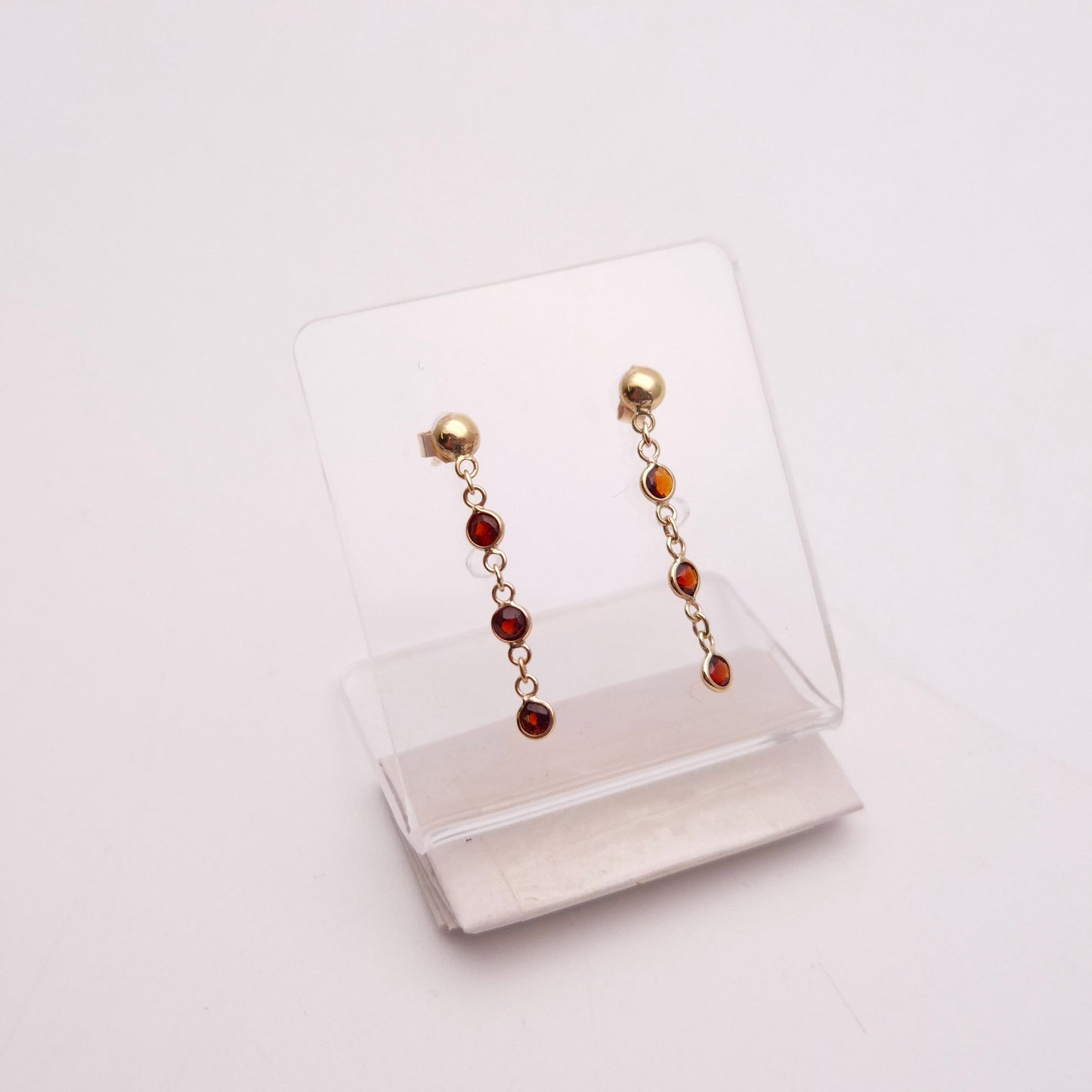 9ct Yellow Gold Garnet Three-Stone Drop Earrings