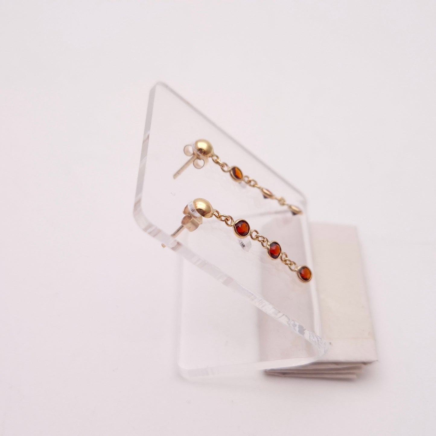 9ct Yellow Gold Garnet Three-Stone Drop Earrings