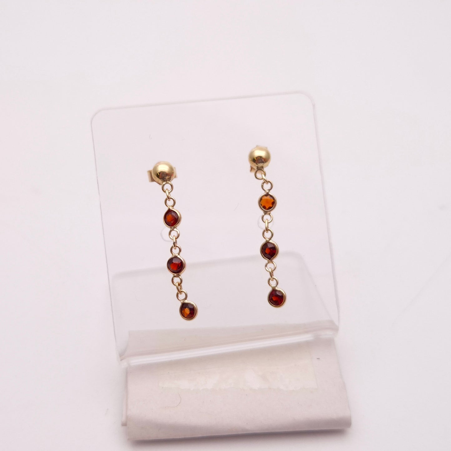 9ct Yellow Gold Garnet Three-Stone Drop Earrings
