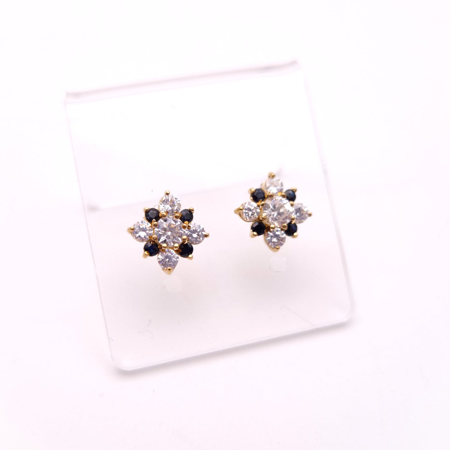 9ct Yellow Gold Sapphire and Cubic Zirconia Cluster Stud Earrings