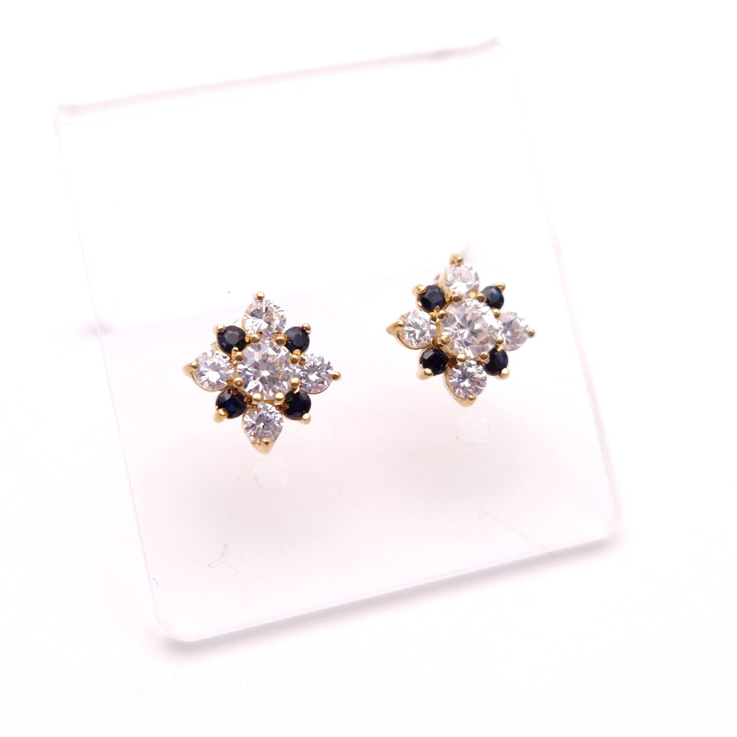 9ct Yellow Gold Sapphire and Cubic Zirconia Cluster Stud Earrings