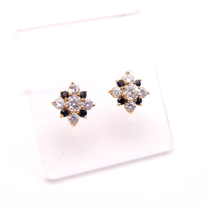 9ct Yellow Gold Sapphire and Cubic Zirconia Cluster Stud Earrings