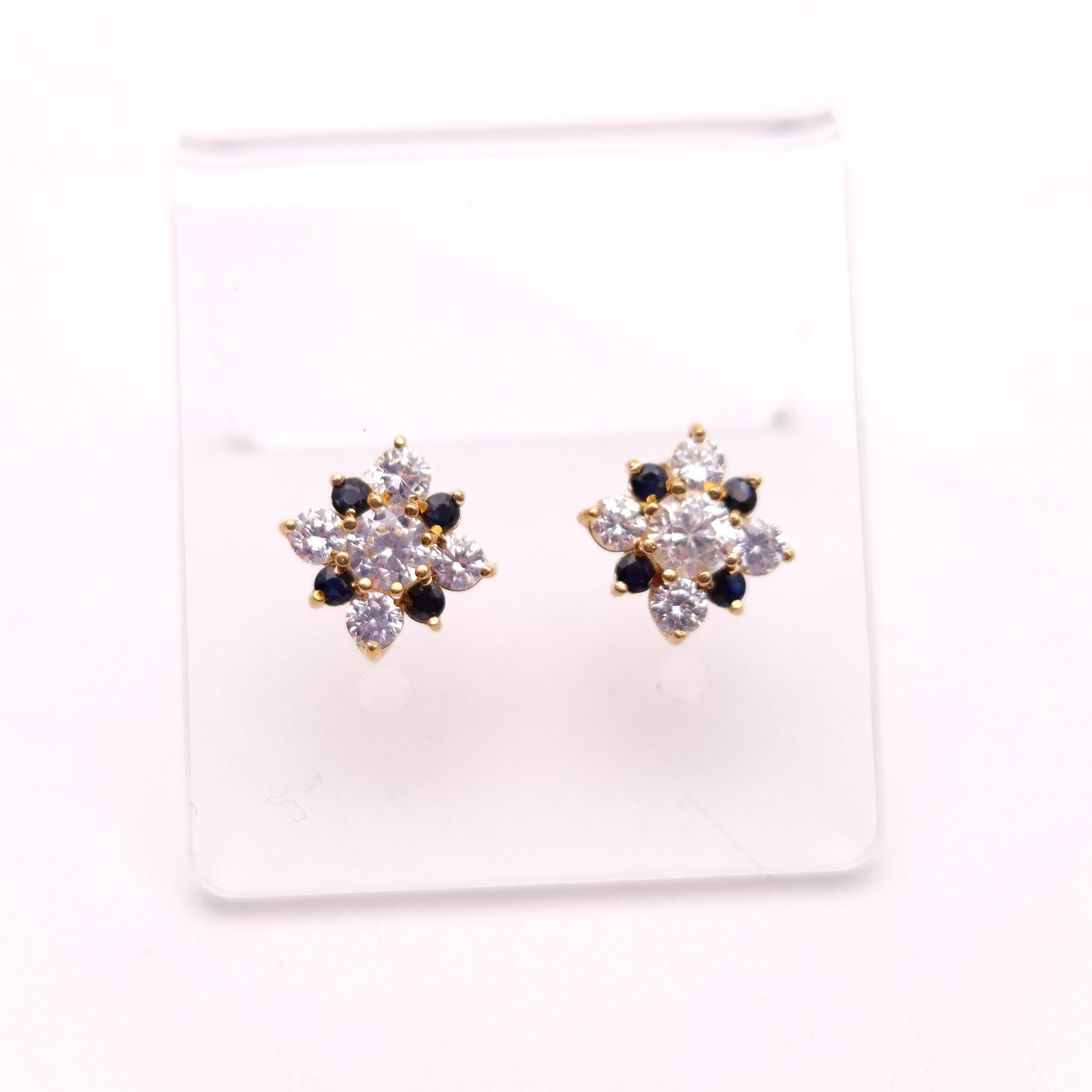 9ct Yellow Gold Sapphire and Cubic Zirconia Cluster Stud Earrings