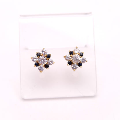 9ct Yellow Gold Sapphire and Cubic Zirconia Cluster Stud Earrings
