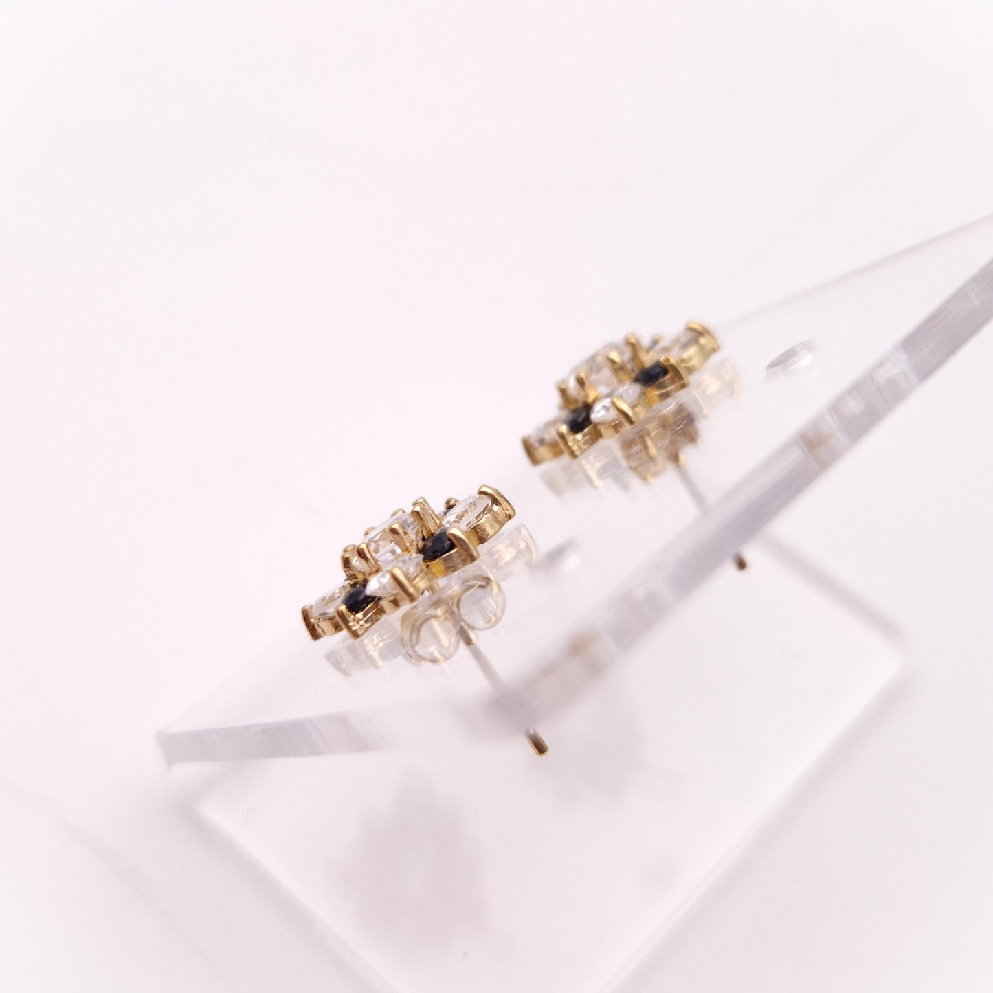 9ct Yellow Gold Sapphire and Cubic Zirconia Cluster Stud Earrings