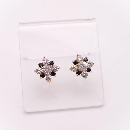 9ct Yellow Gold Sapphire and Cubic Zirconia Cluster Stud Earrings