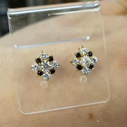 9ct Yellow Gold Sapphire and Cubic Zirconia Cluster Stud Earrings