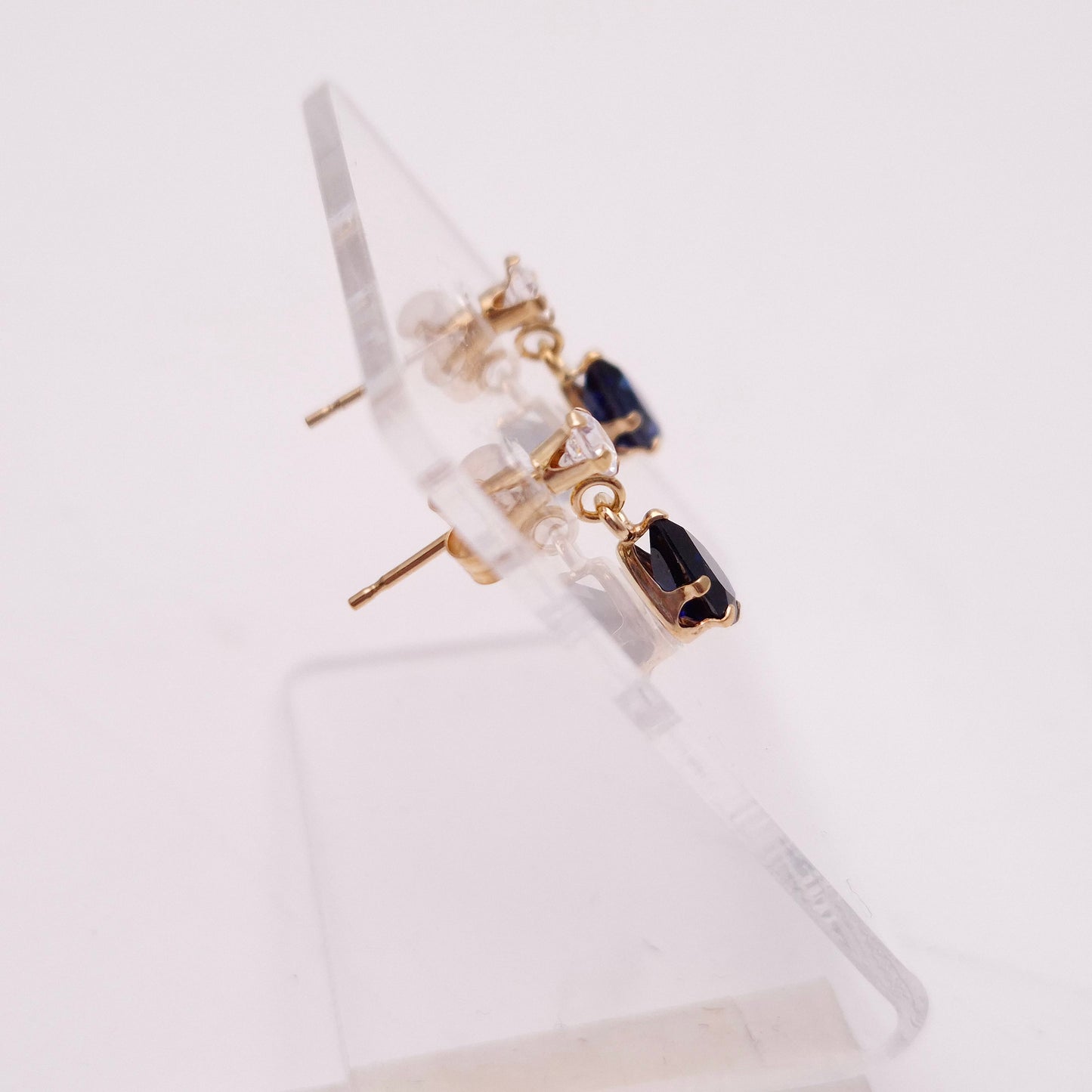 9ct Yellow Gold Blue and White Stone Small Drop Earrings