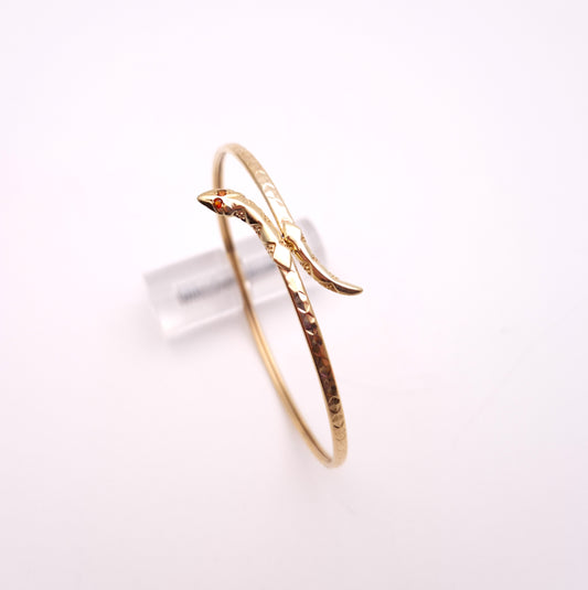 9ct Yellow Gold Garnet Eyed Wrap Snake Bangle