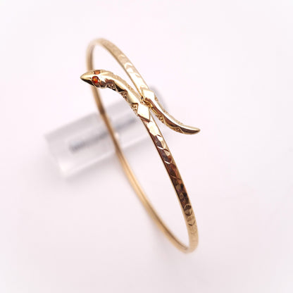 9ct Yellow Gold Garnet Eyed Wrap Snake Bangle