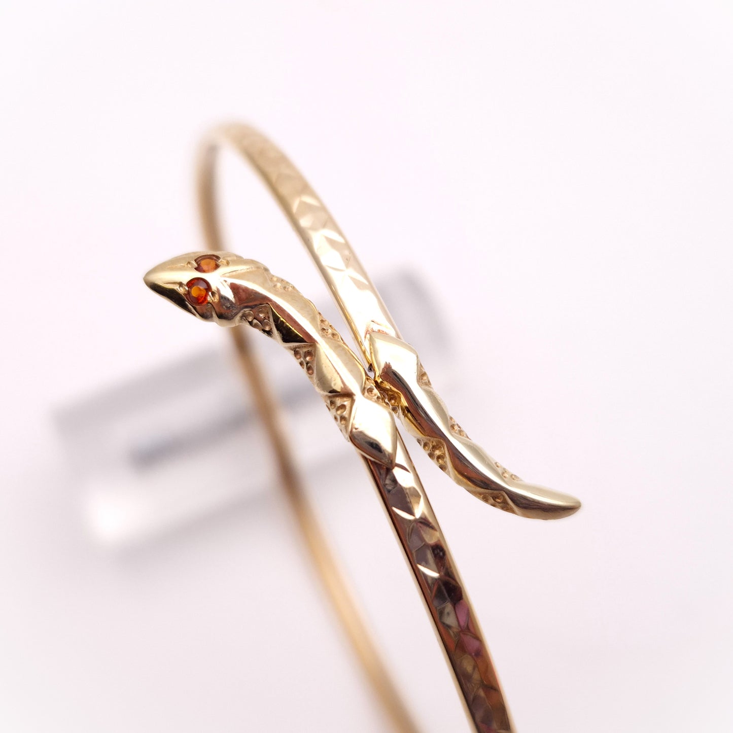 9ct Yellow Gold Garnet Eyed Wrap Snake Bangle