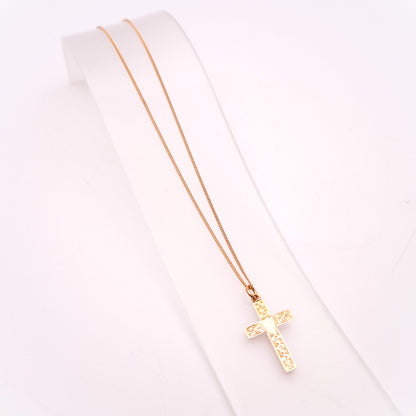 9ct Rose Gold Engraved Foliate Antique Cross and Curb Chain