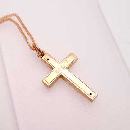 9ct Rose Gold Engraved Foliate Antique Cross and Curb Chain