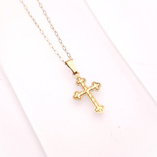 9ct Yellow Gold Very Lightweight Gothic style Cross Pendant and Chain