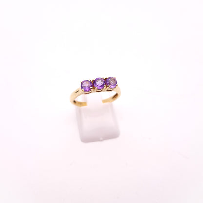 9ct Yellow Gold Amethyst 3 stone Trilogy Ring