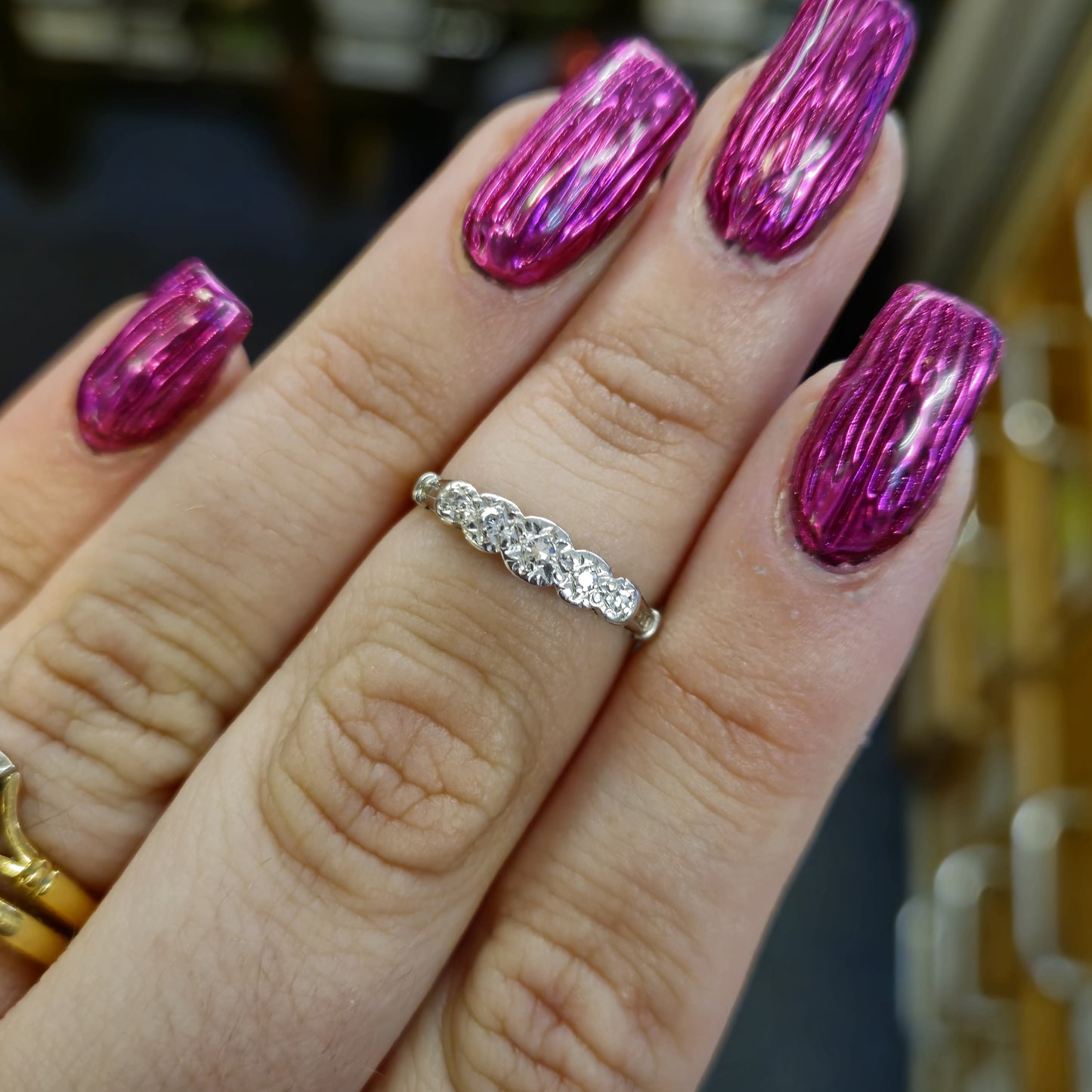 18ct and Platinum Antique 5 Stone Illusion Set Row Ring
