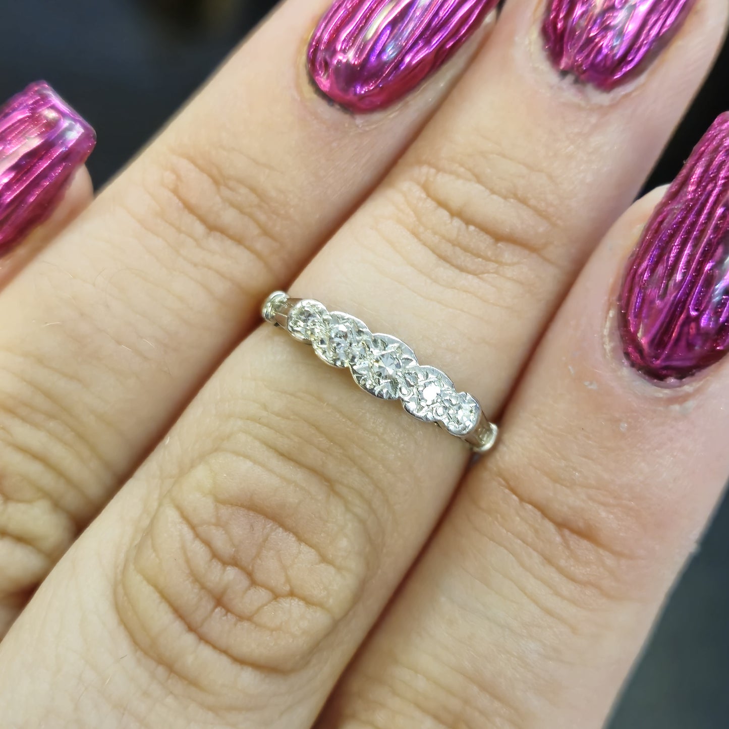 18ct and Platinum Antique 5 Stone Illusion Set Row Ring