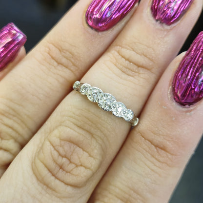 18ct and Platinum Antique 5 Stone Illusion Set Row Ring