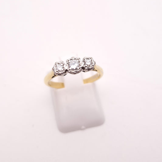 18ct and Platinum Illusion Set Diamond Three Stone Ring