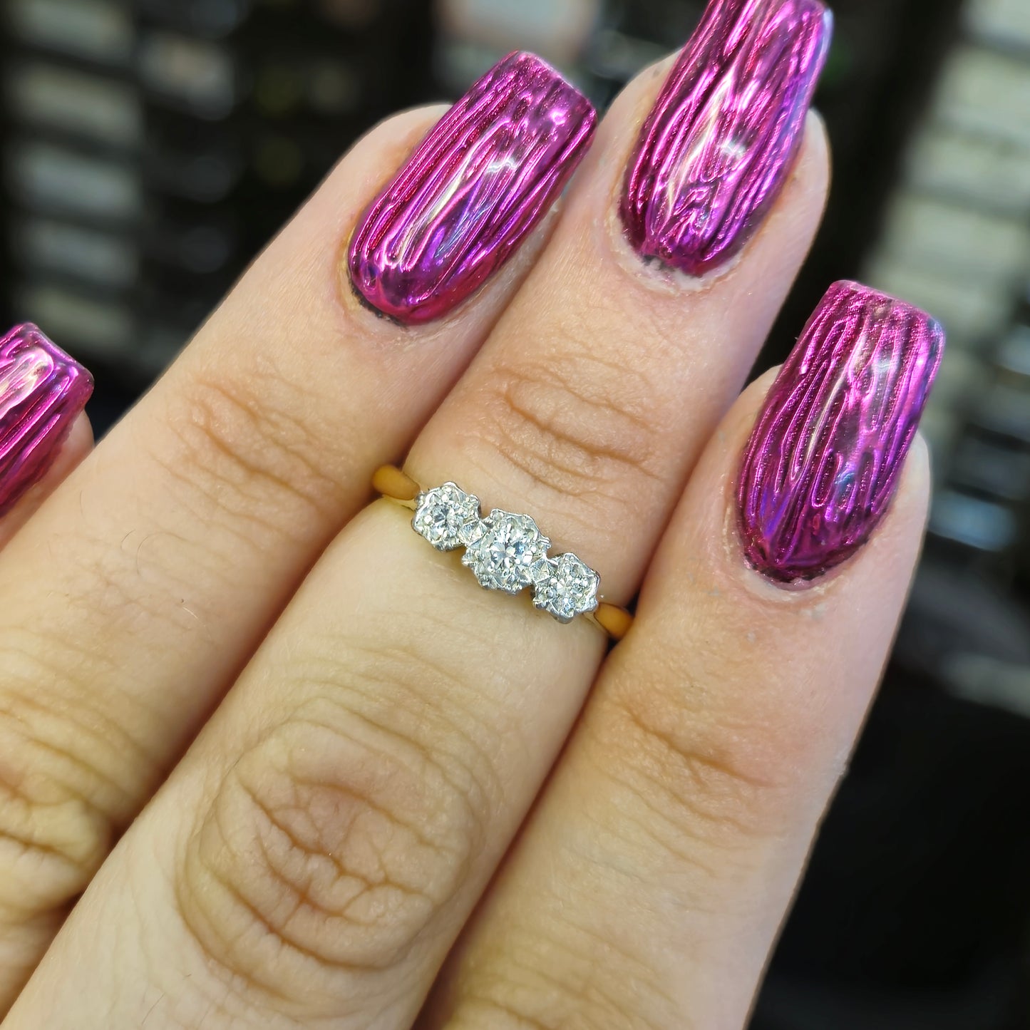 18ct and Platinum Illusion Set Diamond Three Stone Ring
