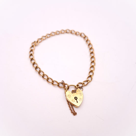9ct Rose Gold Vintage Heart Padlock Charm Style Bracelet