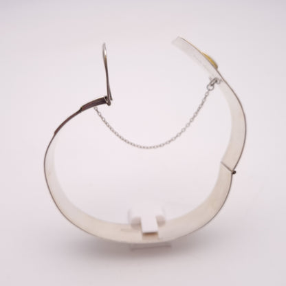 Sterling Silver Wide Vintage 70s Patterned Buckle Bangle