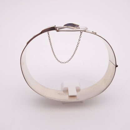 Sterling Silver Wide Vintage 70s Patterned Buckle Bangle