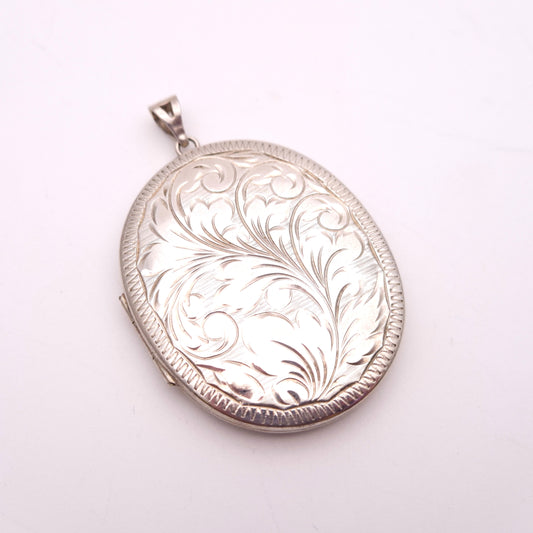 Sterling Silver Extra Large Engraved Scrolling Patterned Oval Locket