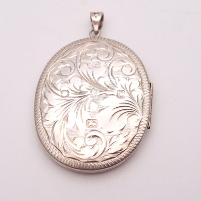 Sterling Silver Extra Large Engraved Scrolling Patterned Oval Locket