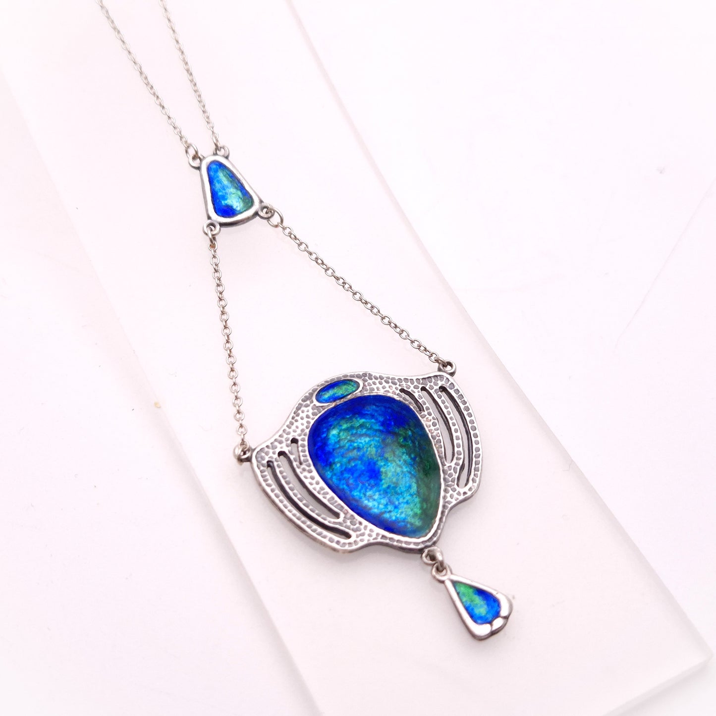 Sterling Silver Charles Horner Antique 1909 Blue / Green Enamel Necklace