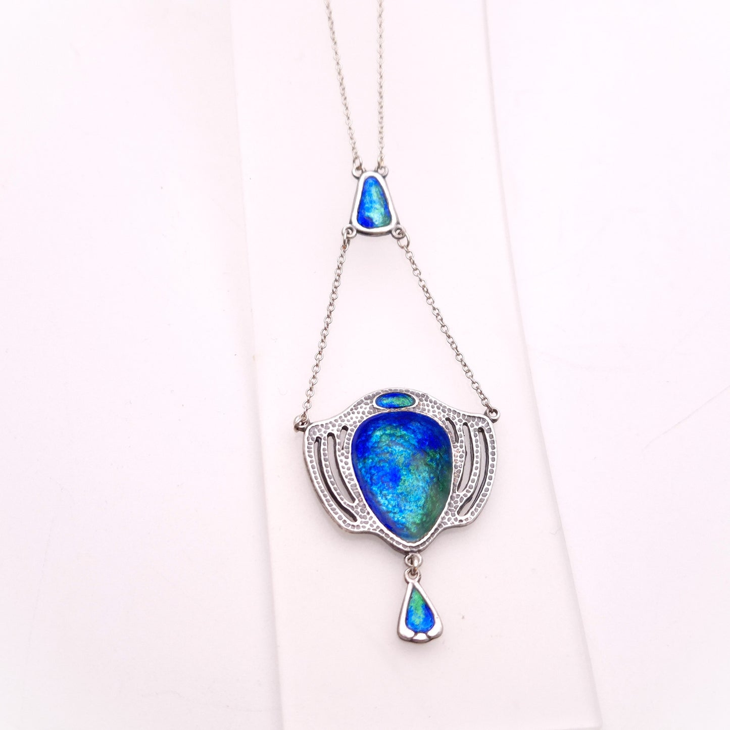 Sterling Silver Charles Horner Antique 1909 Blue / Green Enamel Necklace
