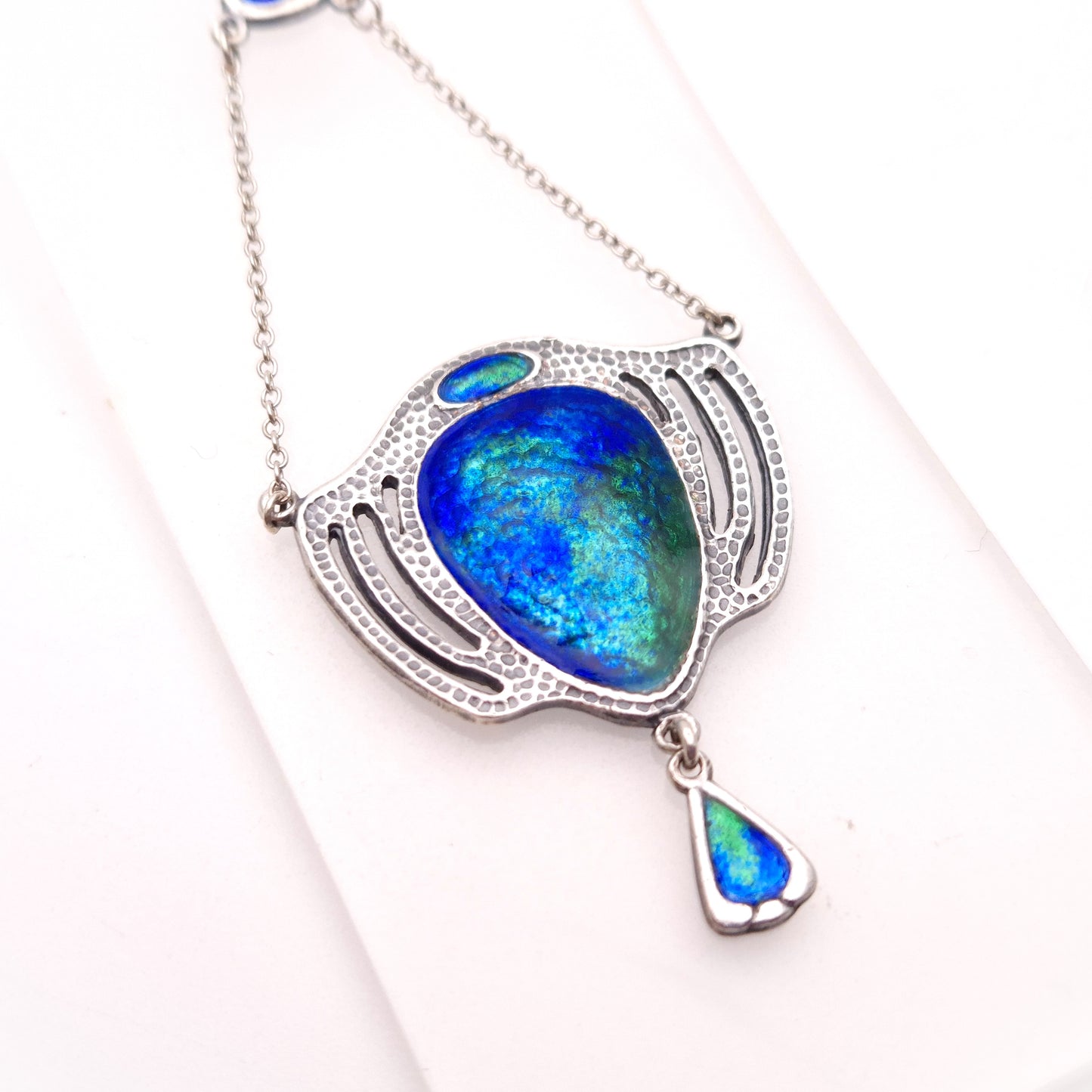 Sterling Silver Charles Horner Antique 1909 Blue / Green Enamel Necklace